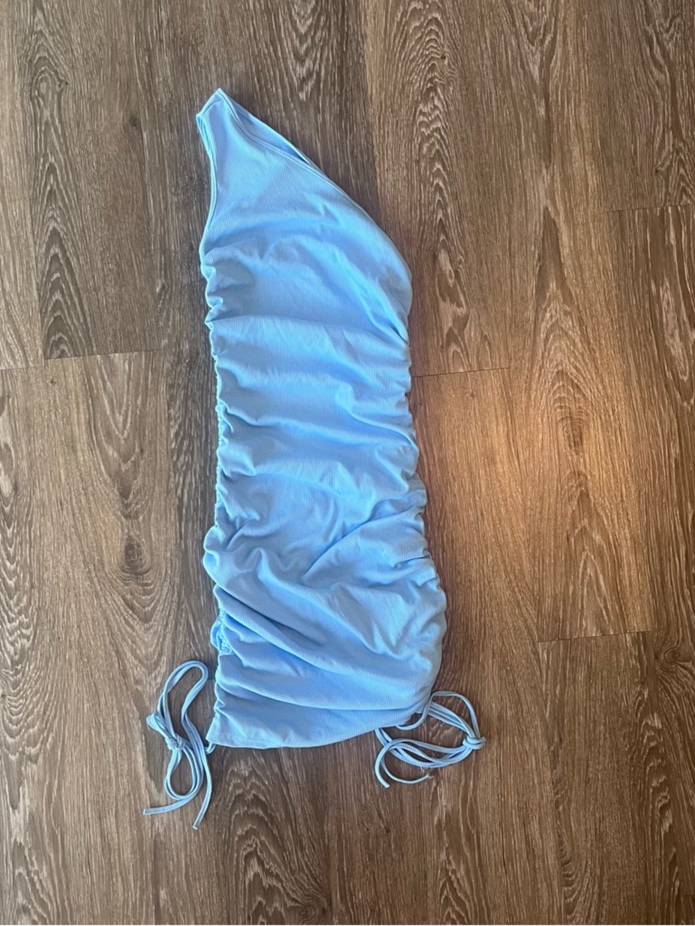 Light Blue One-Shoulder Ruched Dress - Picture 3 of 3
